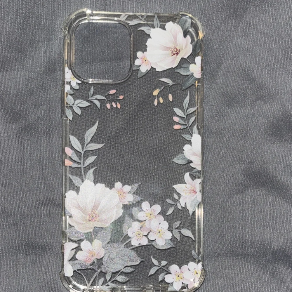 iPhone 12 Floral Clear Phone Case with clear tempered glass protector